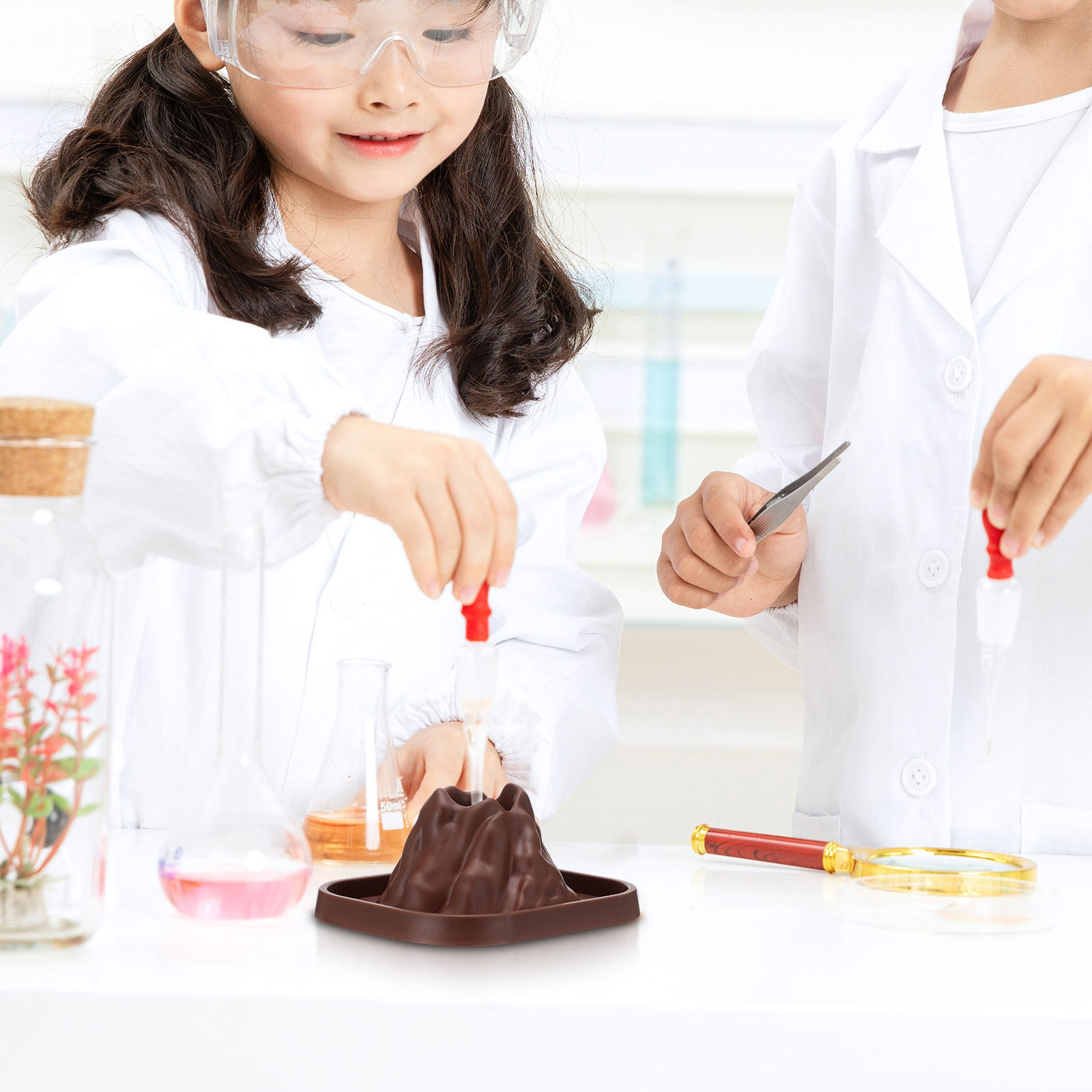 Science Kit Volcano - 10-delige vulkaanvormset voor doe-het-zelf-wetenschapsprojecten, helder realistisch