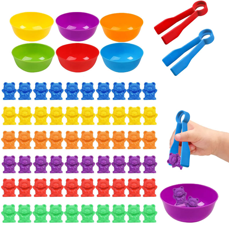 Kids Educational Game 3 - Beren tellen Matching Games Kleursorteerkommen Pincet