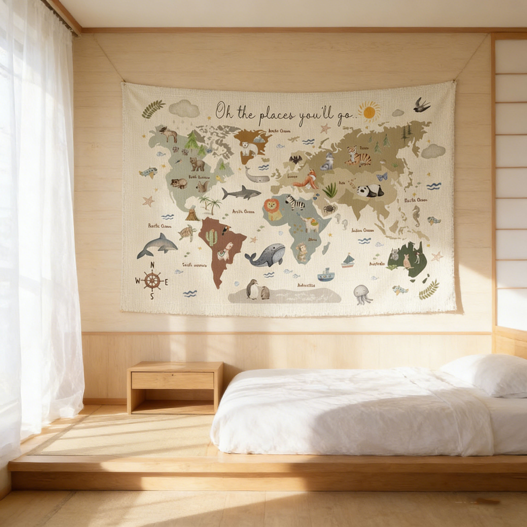 Schattig dierenwereldkaart-wan - Kids Education Banner recensie en prijs